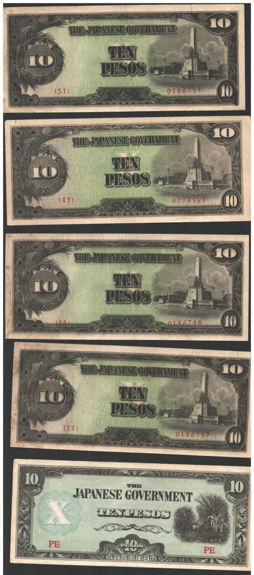 Japanese Invasion Notes Set of Twenty-Five Japanese Government Philippines Occupation Money ...