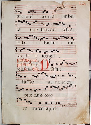 Item #34974 Early 17th Century Manuscript Antiphonal Leaf with Initials on Vellum. Illuminated...