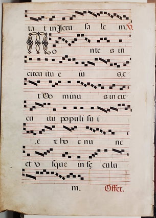 Early 17th Century Manuscript Antiphonal Leaf with Initials on Vellum.