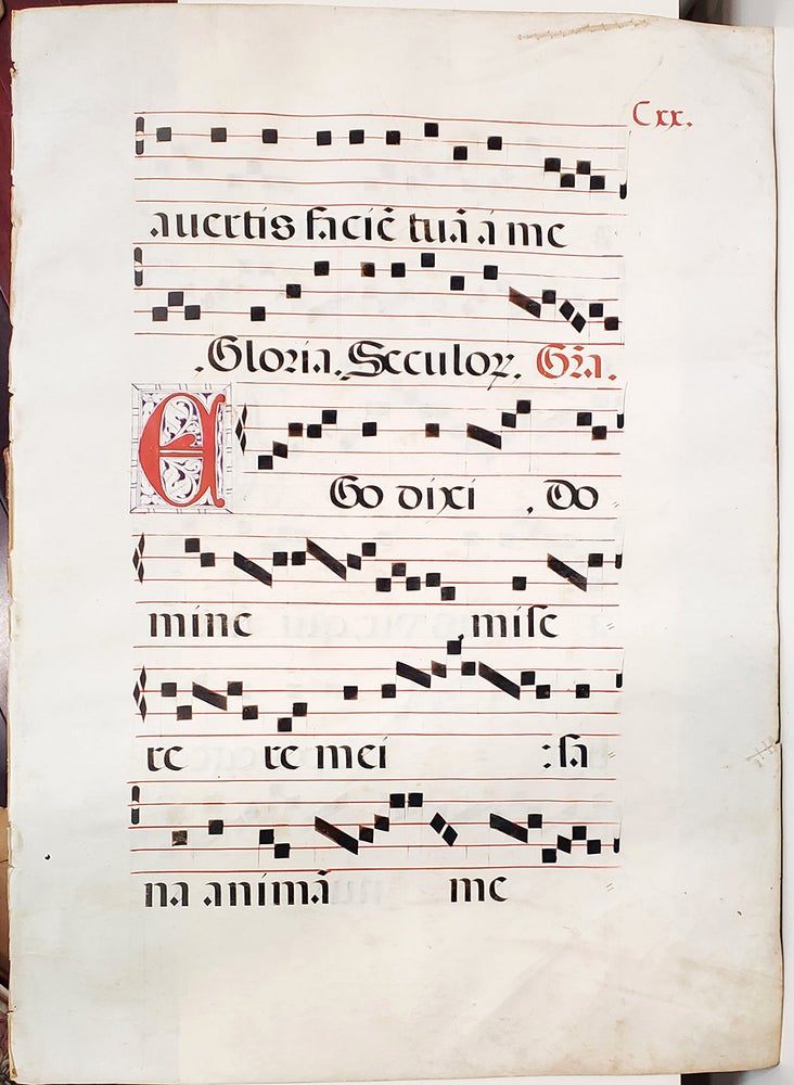 Item #35002 16th Century Manuscript Antiphonal Leaf with Initials on Vellum. Illuminated Manuscript - Roman Catholic Church.