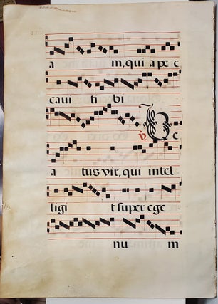 16th Century Manuscript Antiphonal Leaf with Initials on Vellum.