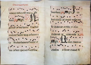 Item #35003 16th Century Manuscript Antiphonal Double Leaf with Initials on Vellum. Illuminated...
