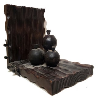 Vintage Carved Wood and Iron Cannon and Cannonballs Bookends.