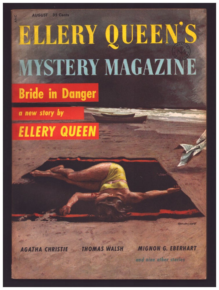 Item #35556 Shadow in the Night in Ellery Queen's Mystery Magazine August 1955. Agatha Christie.
