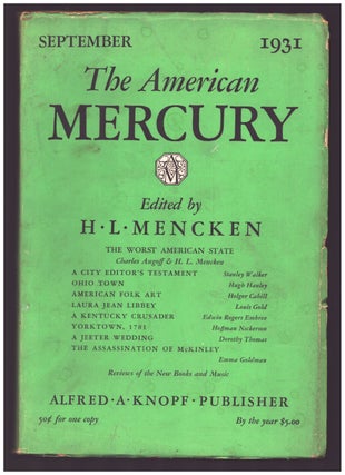Item #36237 The American Mercury September 1931. H. L. Mencken, ed