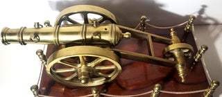 Large Desktop Brass Cannon with Wooden Base.