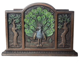 Item #36543 Vintage Arts and Crafts Painted Cast Iron Peacock and Tree of Life Letter Holder and...