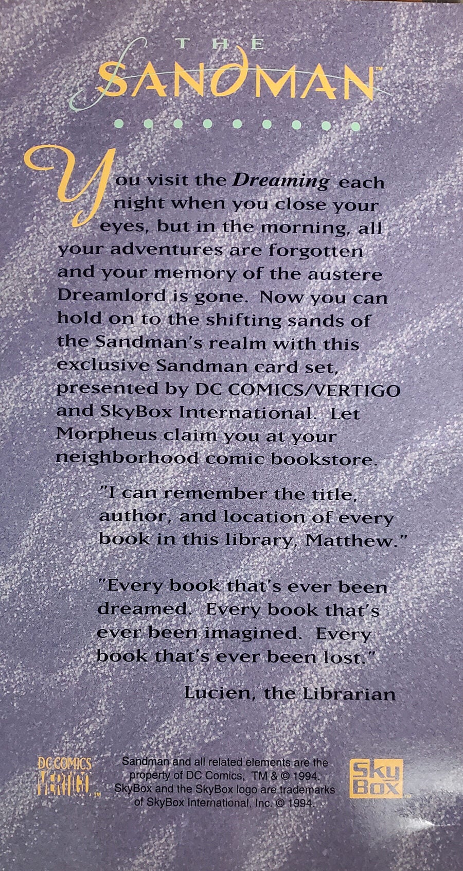Complete Set of Sandman The Doll's House Trading Cards | Neil Gaiman ...