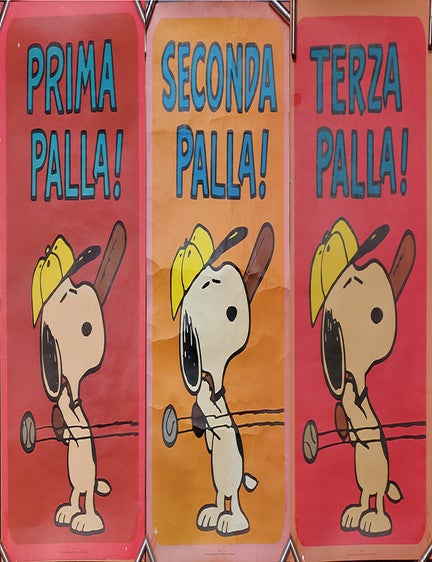 Item #37404 Set of Three Vintage Italian Peanuts Baseball Posters Featuring Snoopy. Charles M. Schulz.