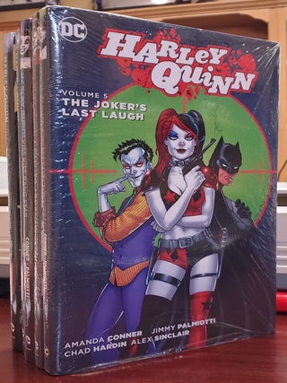 Harley Quinn Volume 1: Hot in the City. Harley Quinn Volume 2: Power Outage. Harley Quinn Volume 3: Kiss Kiss Bang Stab. Harley Quinn Volume 4: A Call to Arms. Harley Quinn Volume 5: The Joker's Last Laugh.