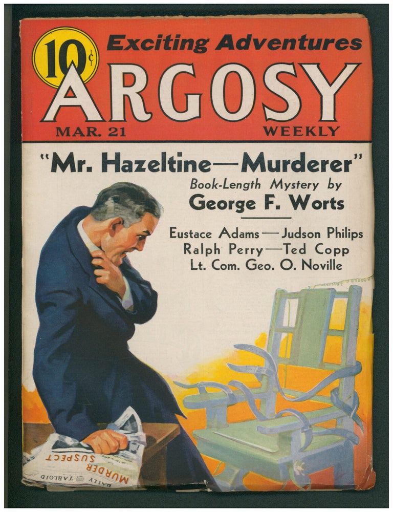 Item #38810 Death Rides the Wind Part III in Argosy March 21, 1936. Eustace L. Adams.