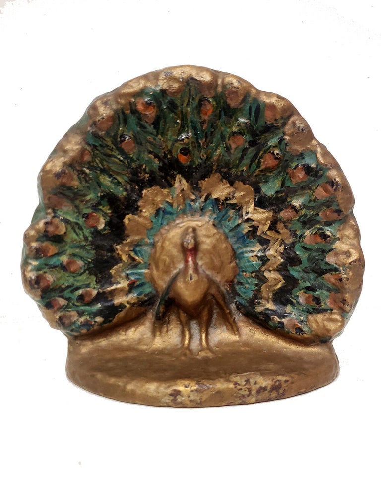 Item #38869 Vintage Cast Iron Peacock Door Stop. Cast Iron Collectibles.