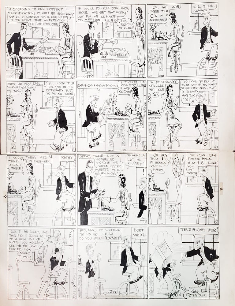Item #39569 Russ Westover Tillie the Toiler Sunday Comic Strip Original Art Dated 12-14-1930. Russ Westover.