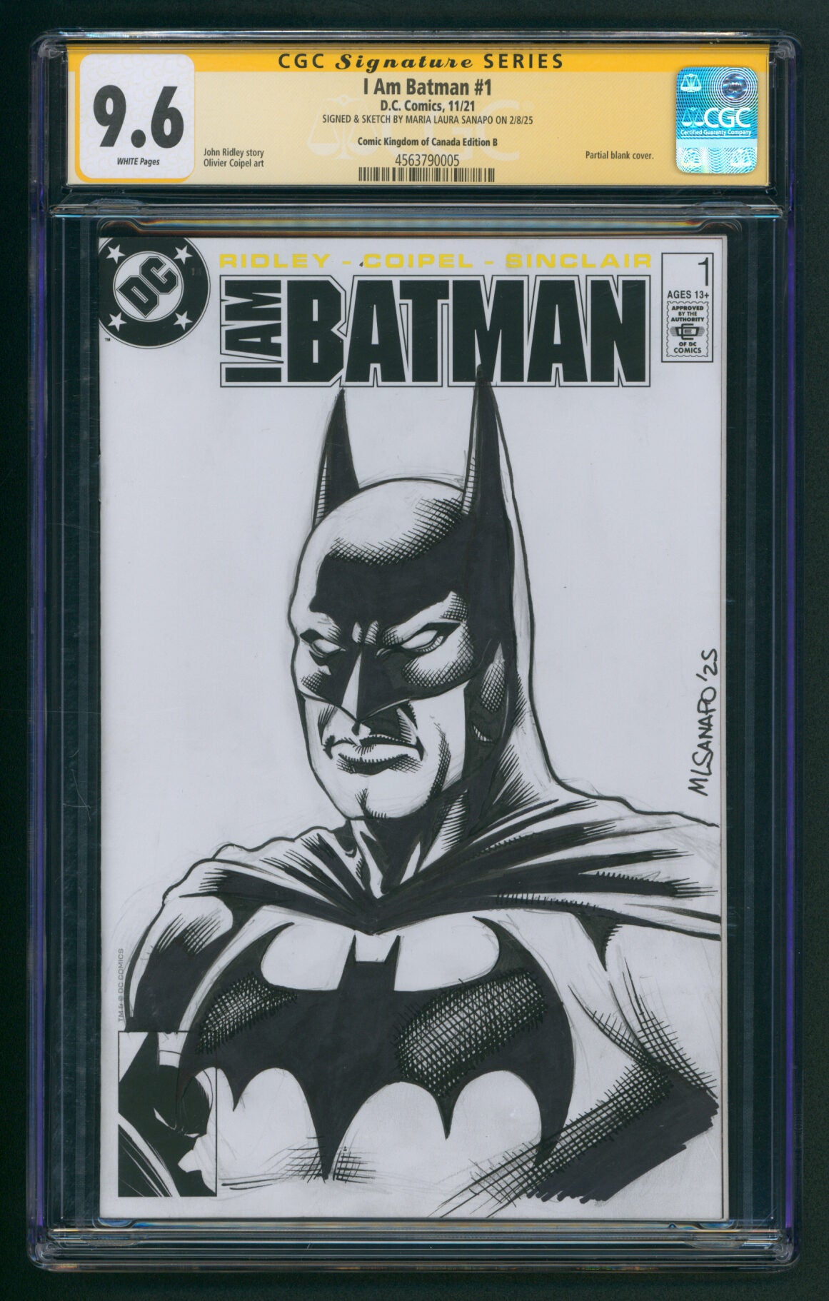 I Am Batman #1 Blank Cover CGC Signature Series 9.8 Signed and with a ...