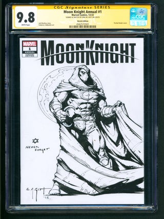 Moon Knight Annual #1 Blank Variant CGC Signature Series 9.8 Signed and with a Moon Knight Sketch. Jed MacKay, Federico Sabbatini, Gist.