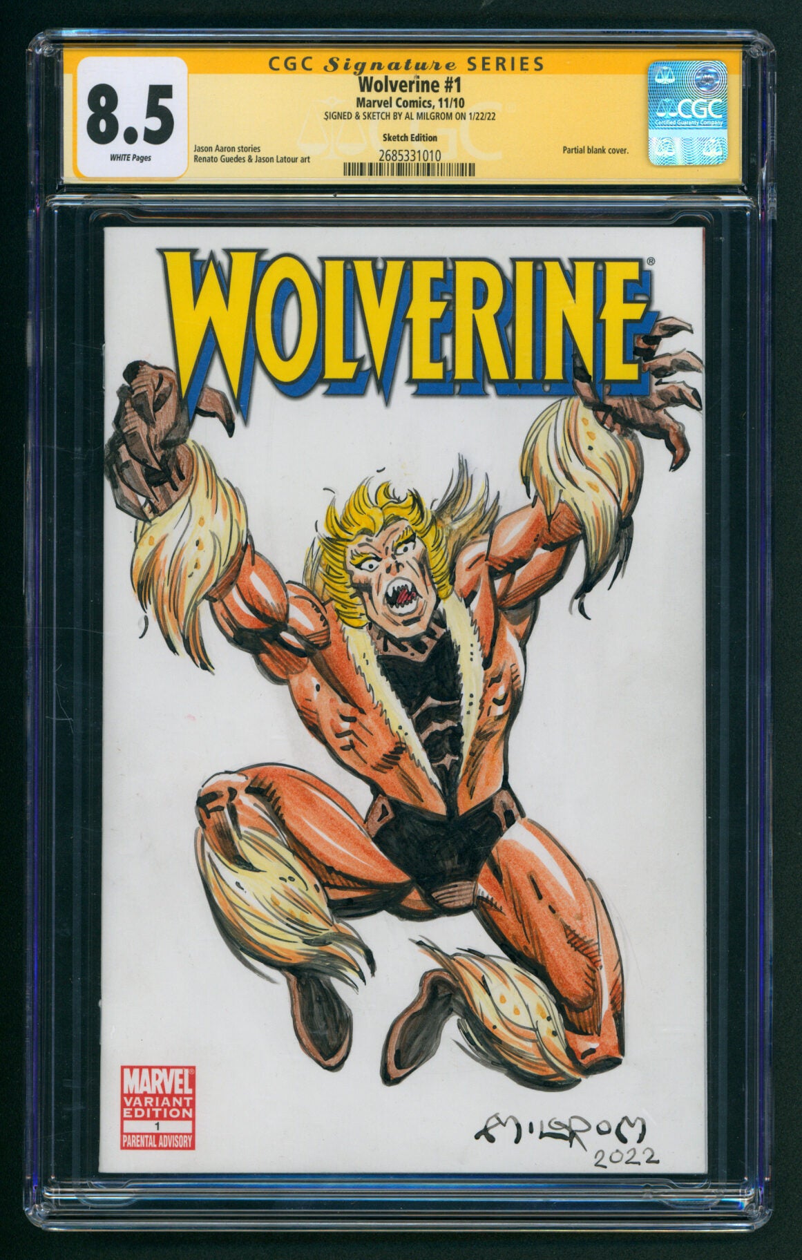 Wolverine Decatur Al Wolverine #1 Blank Variant CGC Signature Series 8.5 Signed and with a ...